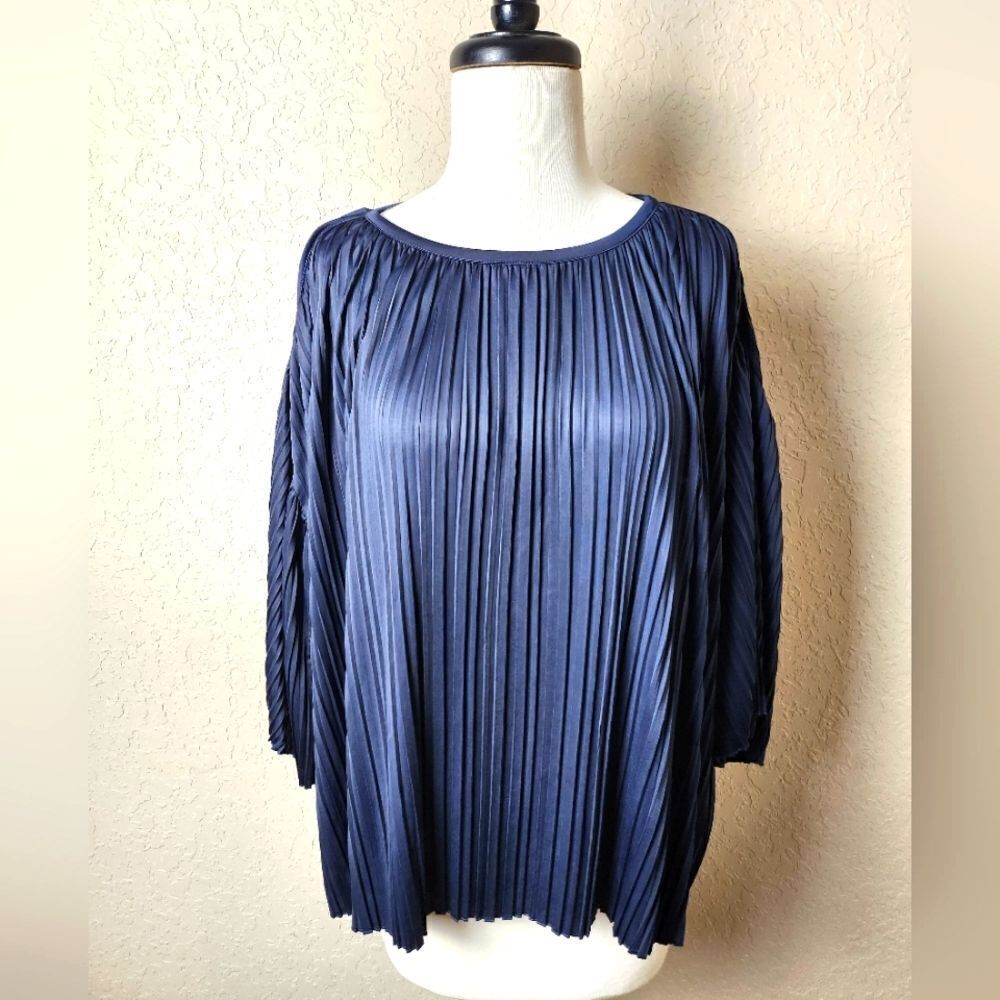 MaxMara Weekend Jersey Knit Blouse Quarter Sleeve Navy Blue Size M New
